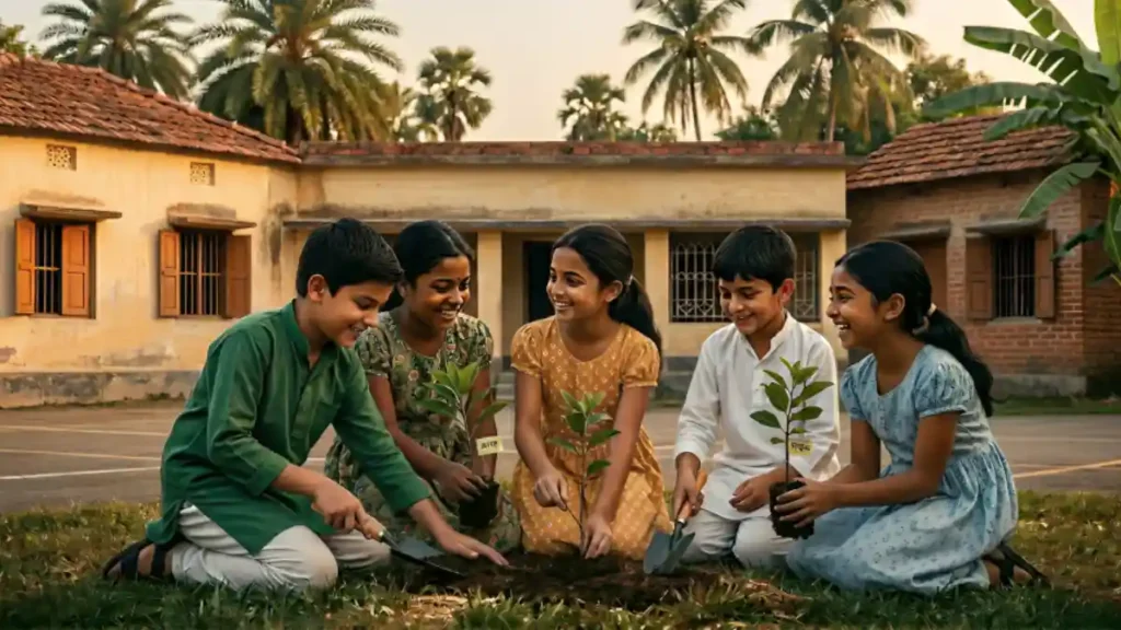 Student planting trees